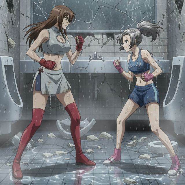 마오란 VS 메구미 화장실 레슬링