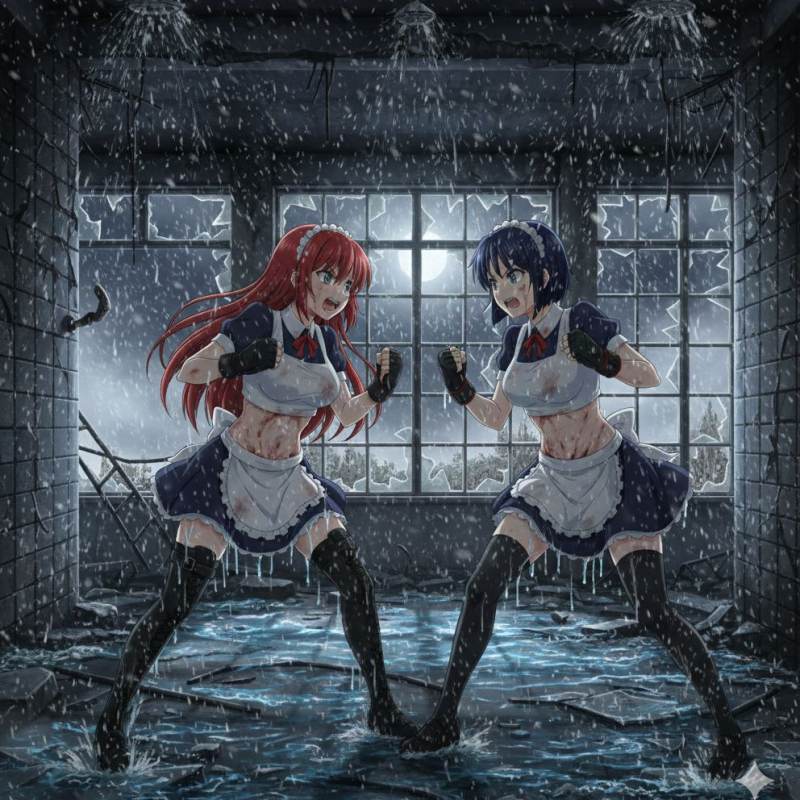 깜깜 밤 오전 12시 30 분 메이드VS 메이드 싸움